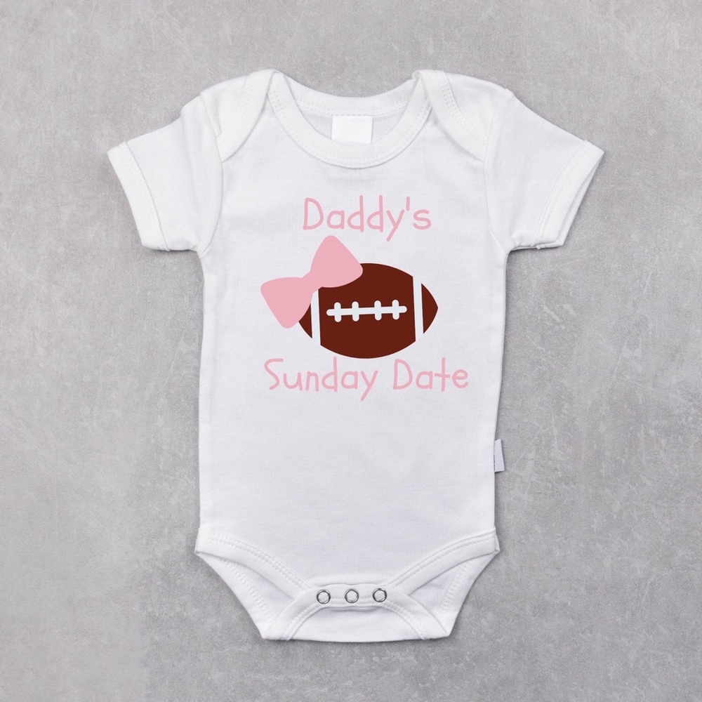 Custom football baby onesie. Daddy’s Sunday date